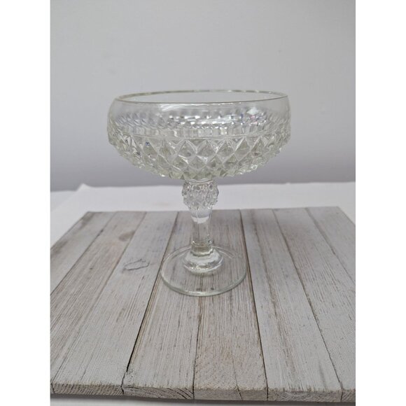 Vintage Indiana Glass Diamond Point Pedestal Compote Clear Candy Dish - Picture 1 of 5
